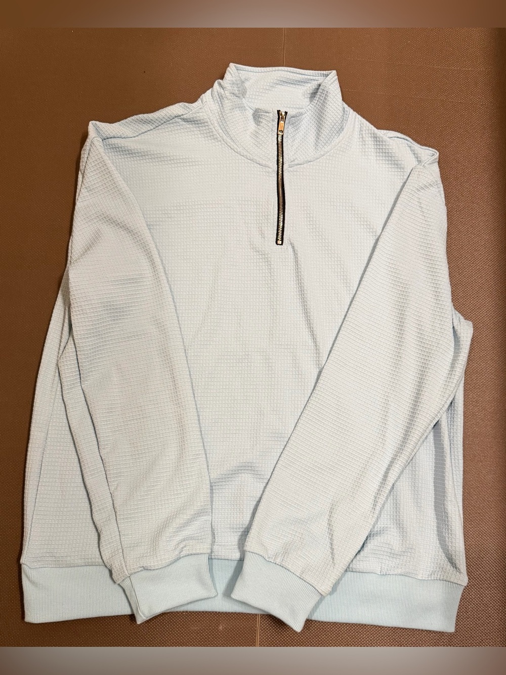 Men's Light Blue Quarter-Zip Waffle Knit Pullover